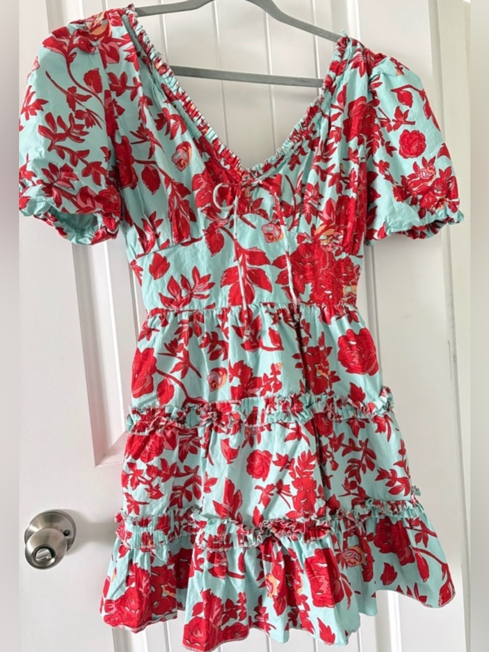 Caroline Constas Mint and Red Floral Print Dress Absolutely Beautiful Dress ♥️